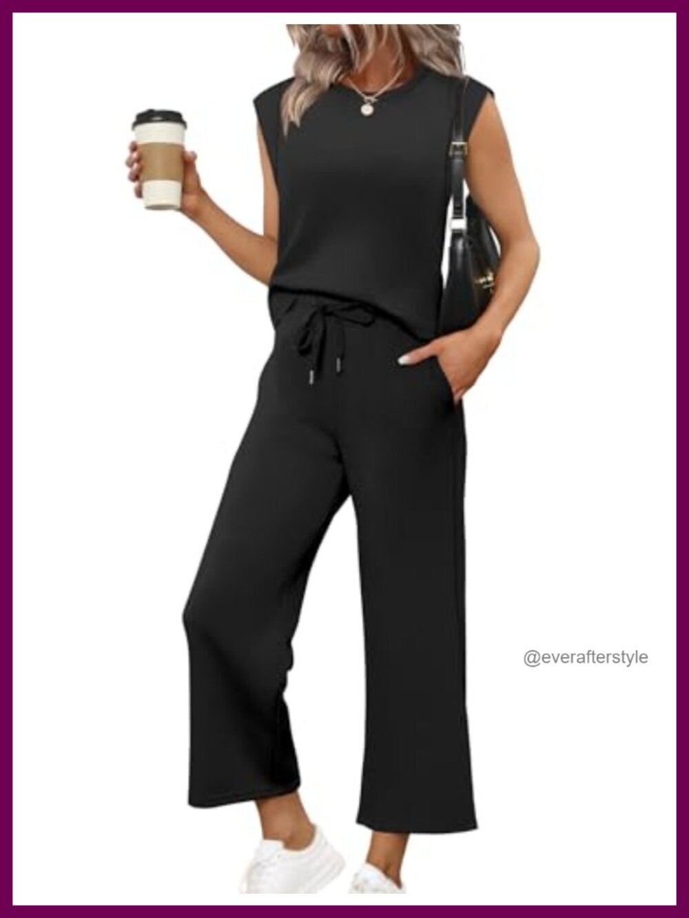 Two Piece Set Cap Sleeve Top Wide Leg Crop Pants Casual Travel Lounge